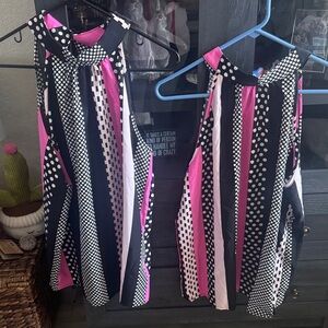 Black, Pink & White Polka Dot Striped Halter shirt’s two